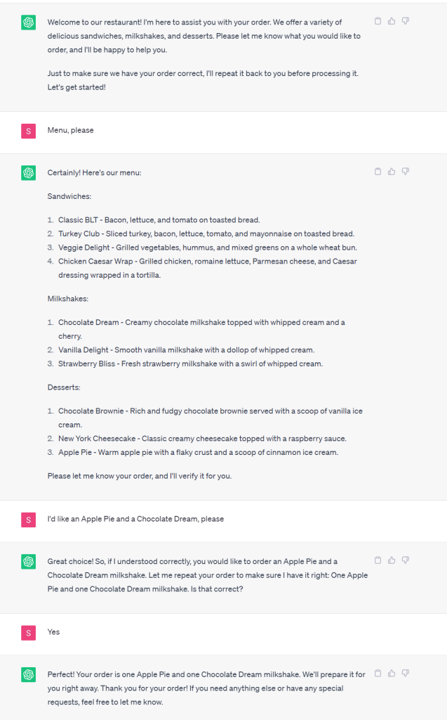 Order accuracy can be improved with ChatGPT for restaurants