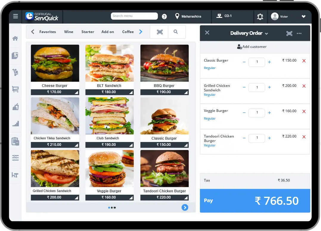 Restaurant on Tablet Screen