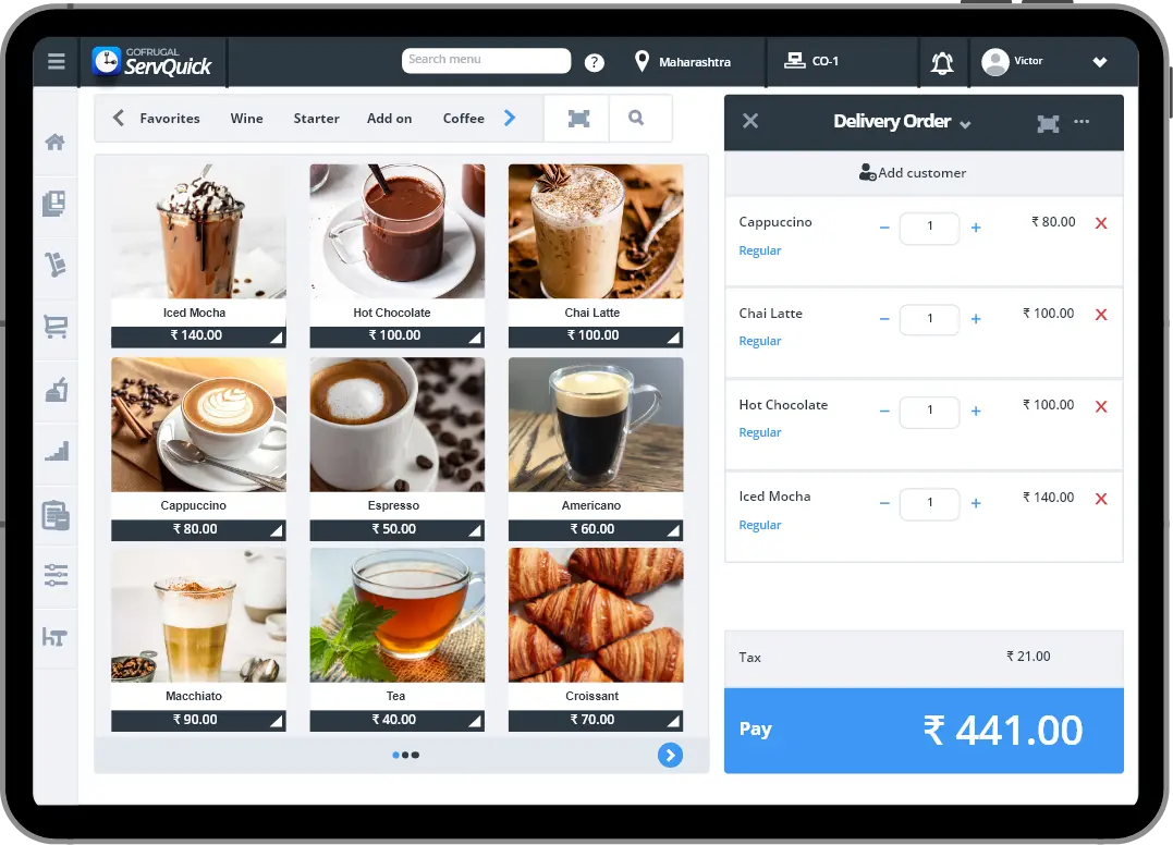 Restaurant on Tablet Screen