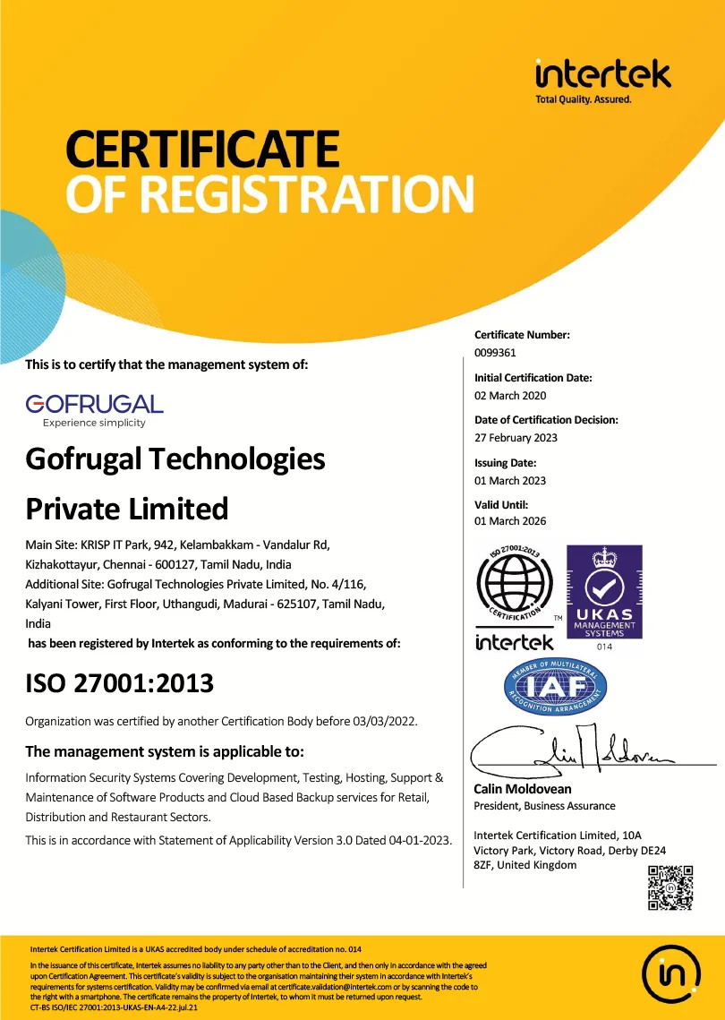 gofrugal-iso certificate